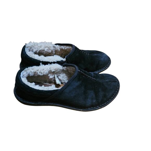 Ugg Bettey 1757 Black Leather Slip On Shoes Sherp Skin Inside Women's Size 6 - Picture 4 of 9